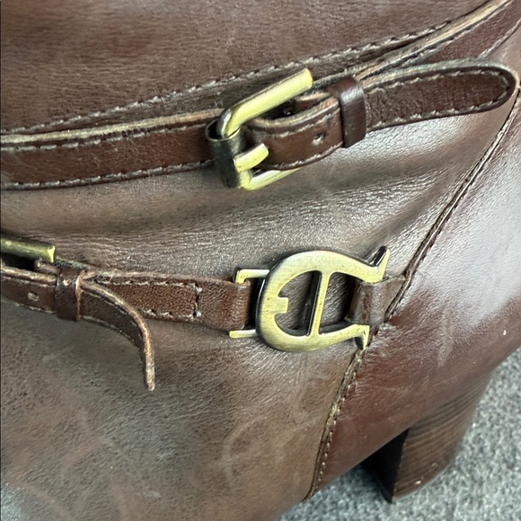 Etienne Aigner Tall Buckle Accent Brown Leather Knee-High Boots 10M - Picture 8 of 15